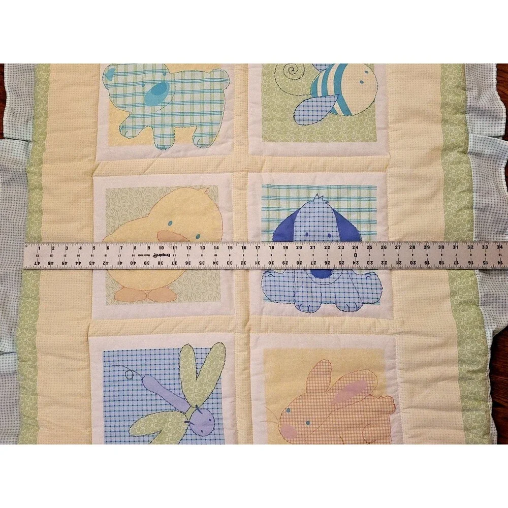 VINTAGE Carters Tykes Baby Blanket Quilt Bee Duck Chick Dog Bunny Squares Ruffle